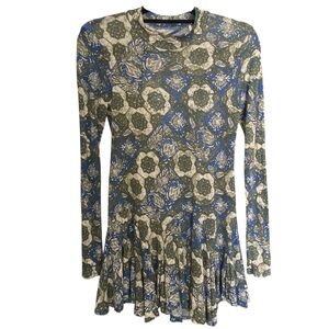 Free People Annabelle Mosaic Tunic Top Mini Dress Green Blue Womens Size Small